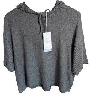 NWT Calme M Cozy Hooded Gray Crop tee Shirt 114829